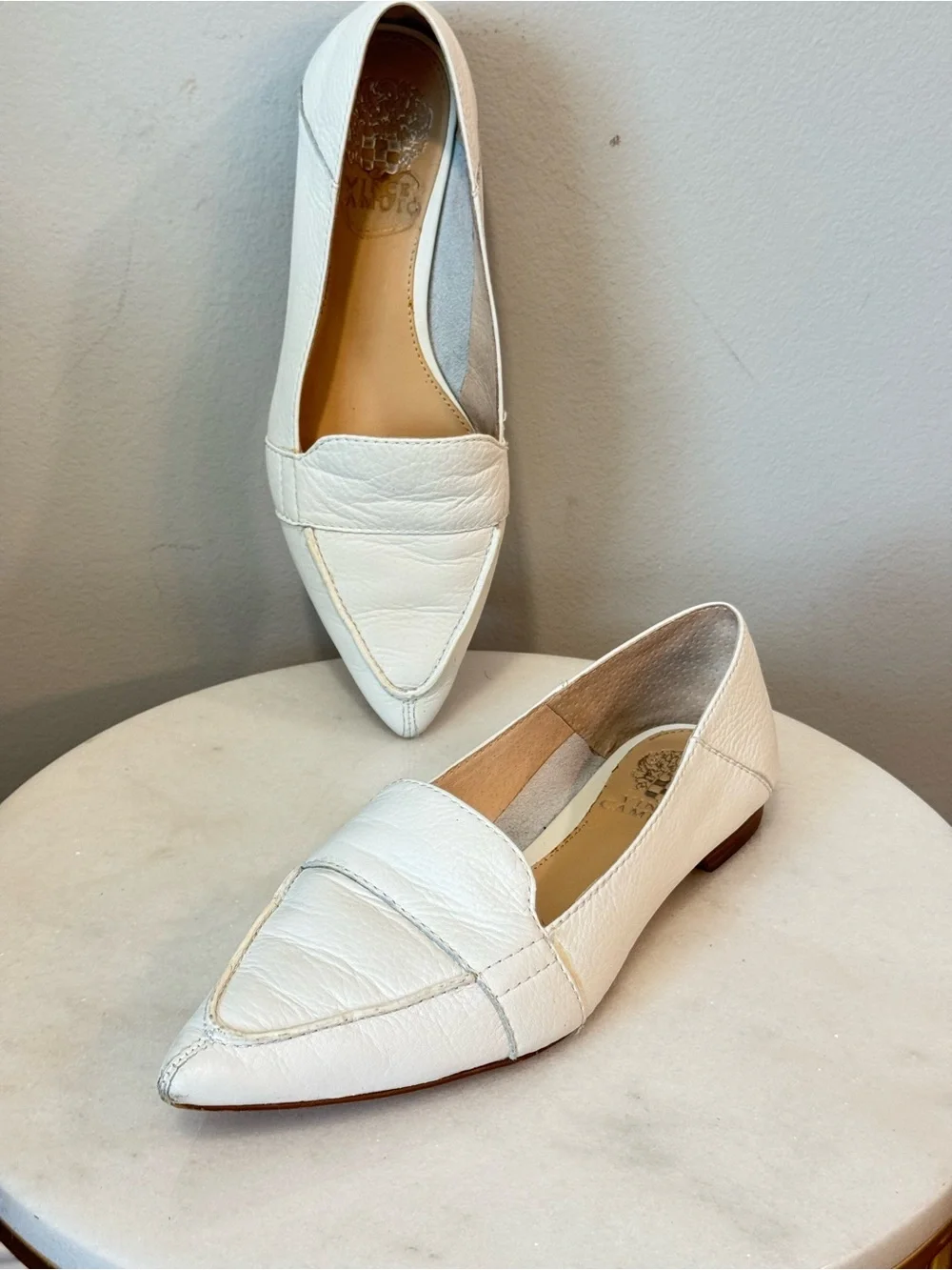Vince Camuto White Pointed-Toe Leather Loafers